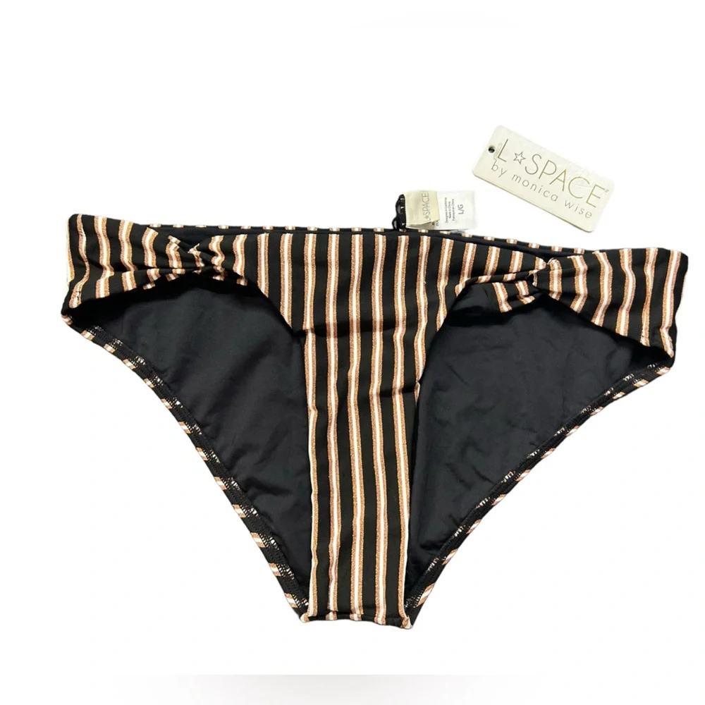 L*SPACE womens LaJolla full coverage copper stripe bikini bottoms size Large NWT